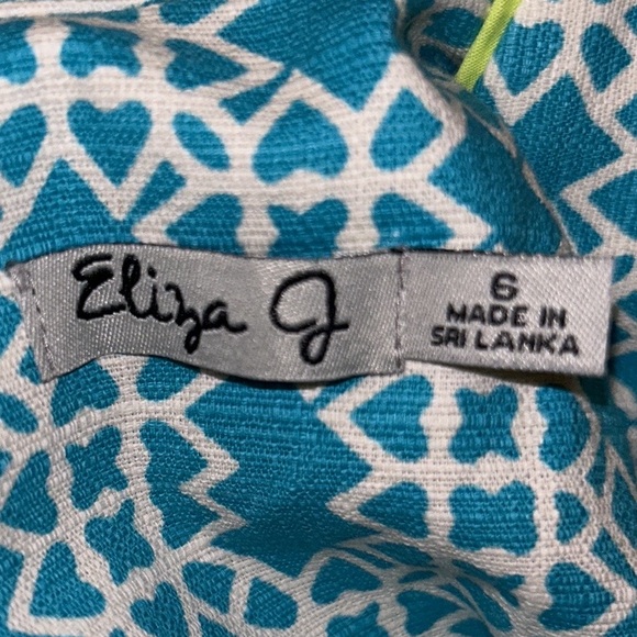 NWT Eliza J Turquoise Blue & Lime Green Sleeveless Retro Mod Print Dress - 6 - Picture 8 of 12